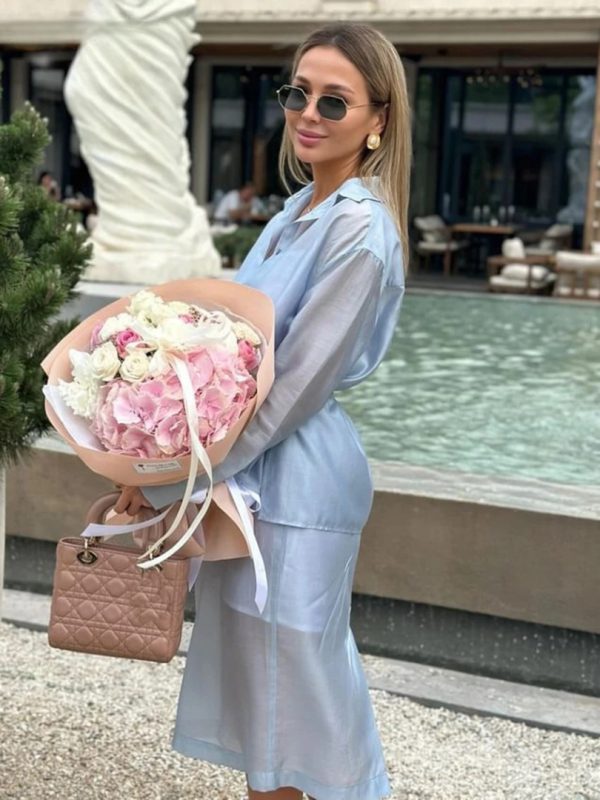 Elegant Long Sleeve Shirt With High Waist Midi Slit Skirt Two Piece Set - Image 3