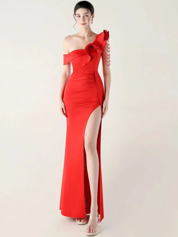 Elegant Luxury Rhinestone One-Shoulder Backless Evening Dresses - Image 5