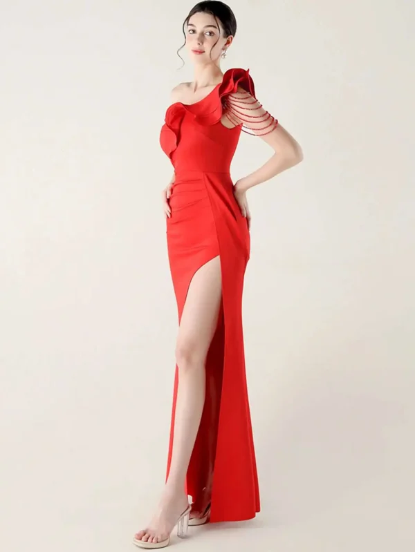 Elegant Luxury Rhinestone One-Shoulder Backless Evening Dresses - Image 7