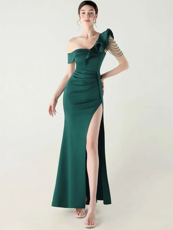 Elegant Luxury Rhinestone One-Shoulder Backless Evening Dresses - Image 9