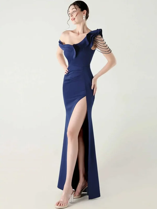 Elegant Luxury Rhinestone One-Shoulder Backless Evening Dresses - Image 22