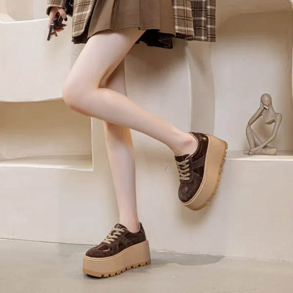 Elegant Microfiber Elastic Band Suede Leather Mesh Platform Shoes - Image 4