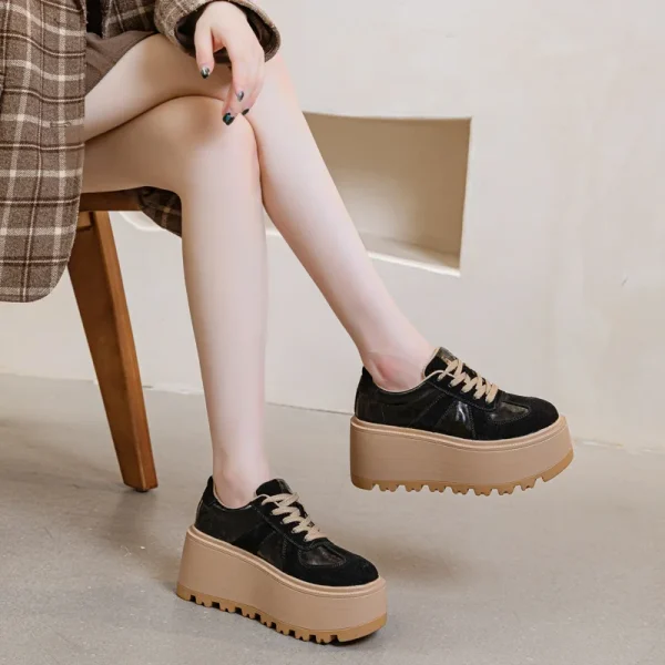 Elegant Microfiber Elastic Band Suede Leather Mesh Platform Shoes - Image 6