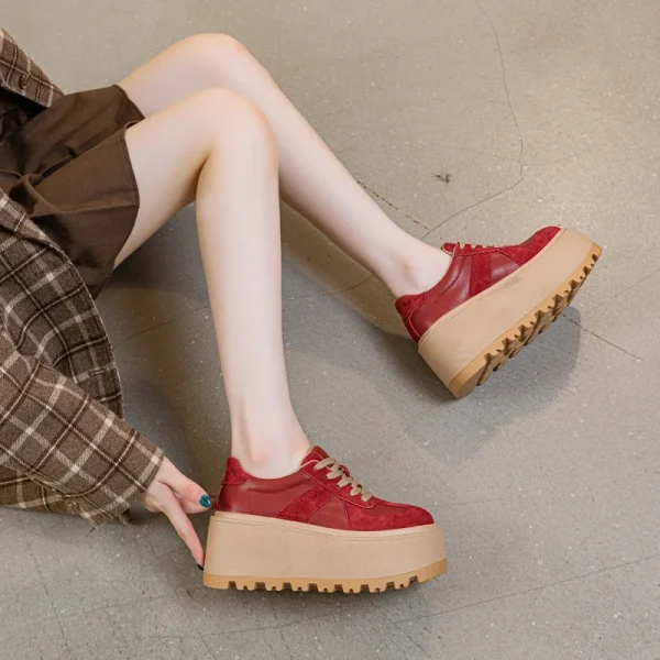 Elegant Microfiber Elastic Band Suede Leather Mesh Platform Shoes - Image 2