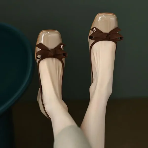 Elegant Microfiber Retro Bowknot Square Toe Thin Heel Sandals - Image 2
