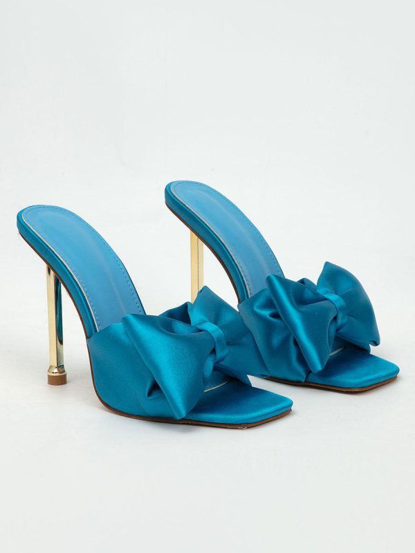 Elegant Polyurethane Mules Bows Stiletto Satin Upper High Heel Sandals - Image 4