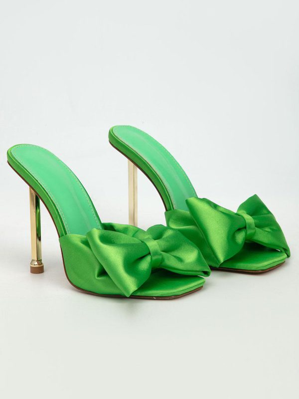 Elegant Polyurethane Mules Bows Stiletto Satin Upper High Heel Sandals - Image 8