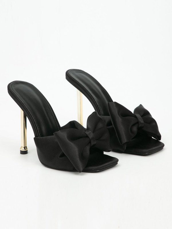 Elegant Polyurethane Mules Bows Stiletto Satin Upper High Heel Sandals - Image 6