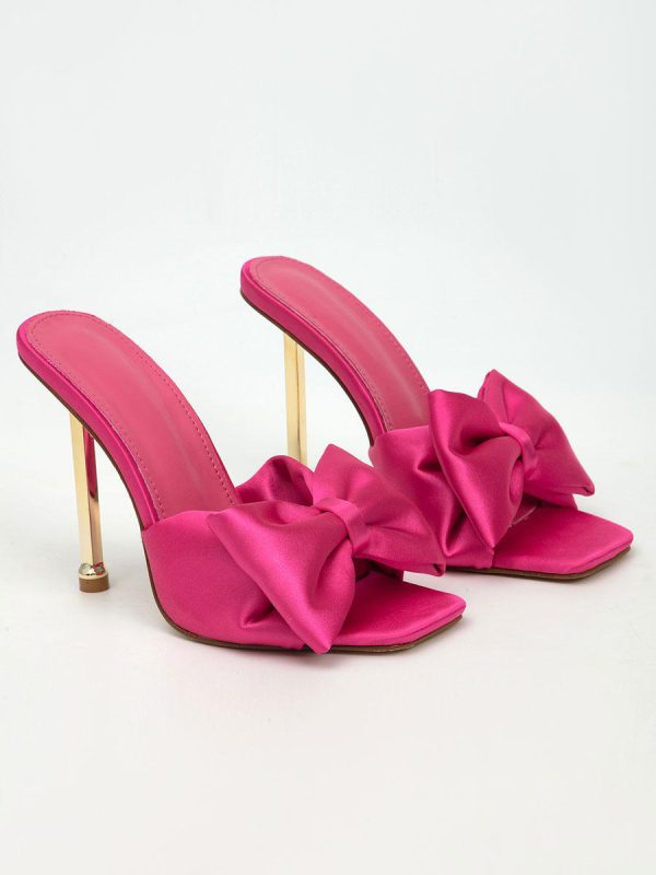 Elegant Polyurethane Mules Bows Stiletto Satin Upper High Heel Sandals - Image 10