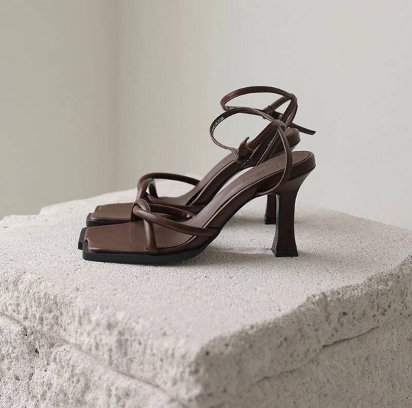 Elegant Buckle Strap Narrow Band Ankle Strap High Square Toe Heel Sandals - Image 8