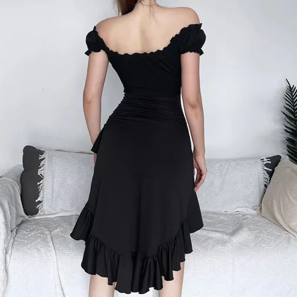 Elegant Off Shoulder Short Sleeves Ruffled Club Party A-LINE Midi Dress - Image 6