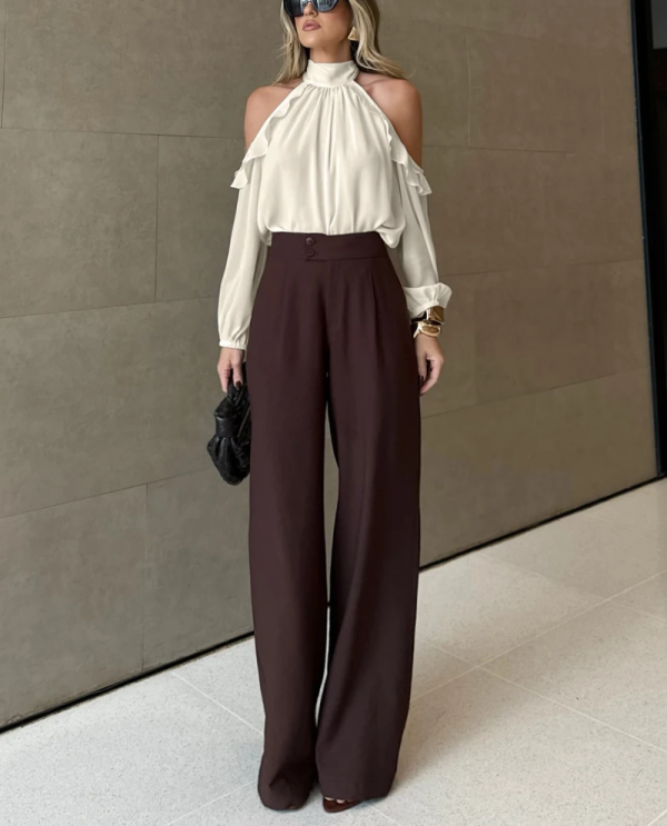 Elegant Off Shoulder Solid Fashion Turtleneck Long Sleeve Shirts Top - Image 4