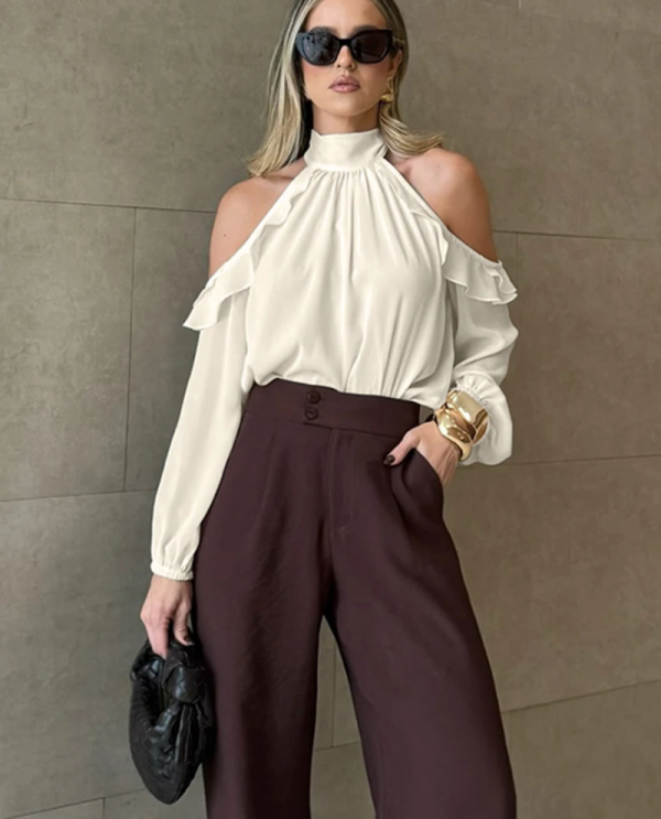 Elegant Off Shoulder Solid Fashion Turtleneck Long Sleeve Shirts Top