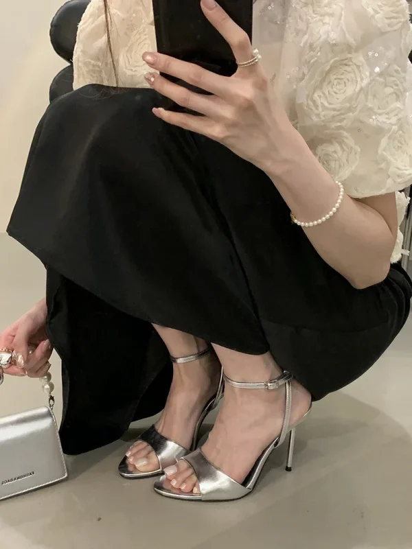 Elegant Open Toe Buckle Peep Stiletto Strap High Heels Sandal - Image 2