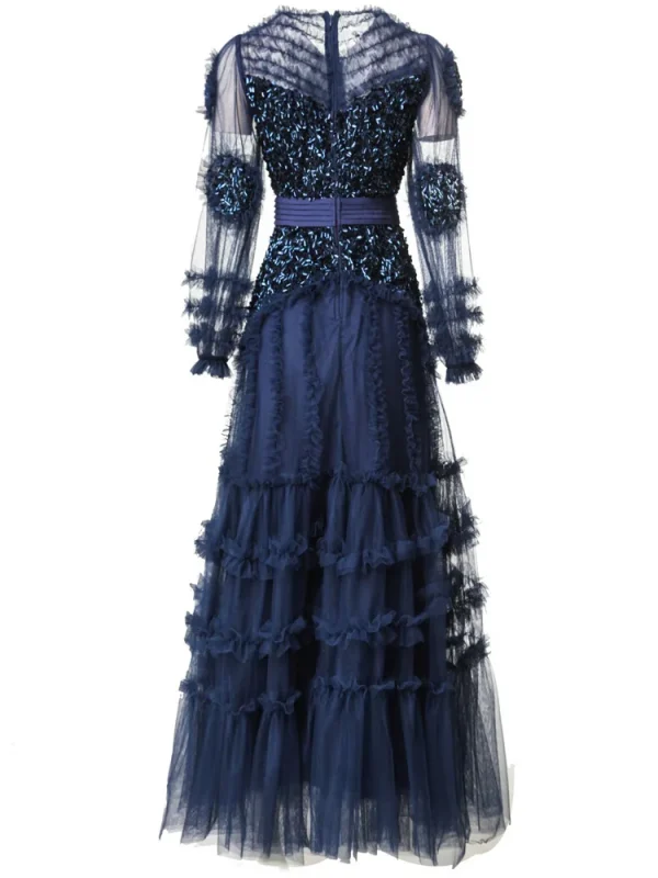 Elegant Patchwork Ruffle Edge Three-dimensional Sequin Mesh Evening Dresses - Image 8
