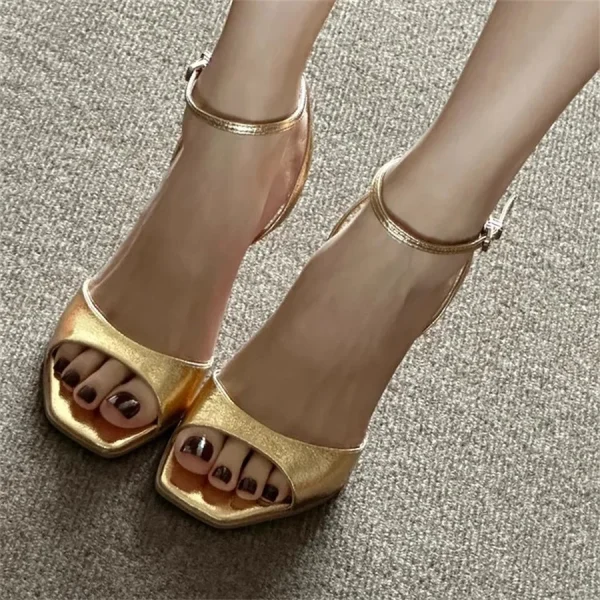 Elegant Peep Toe Patent Leather Ankle Strap Buckle Strap High Heel Sandals - Image 2
