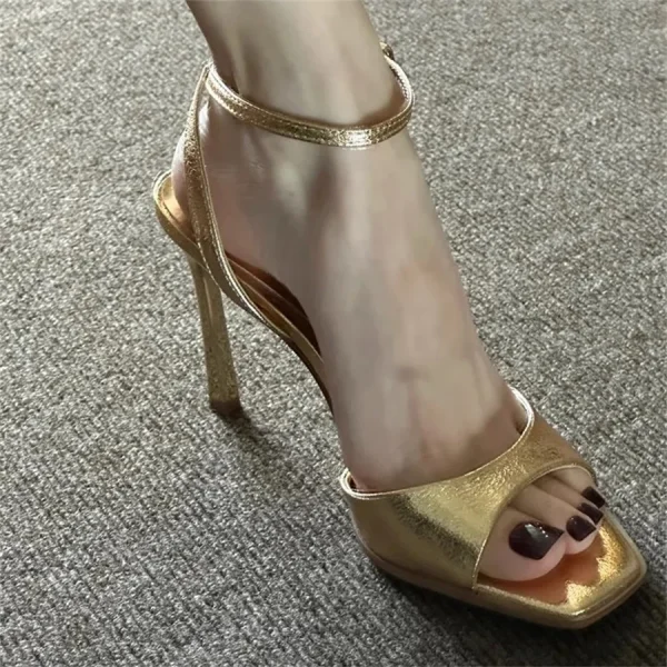 Elegant Peep Toe Patent Leather Ankle Strap Buckle Strap High Heel Sandals