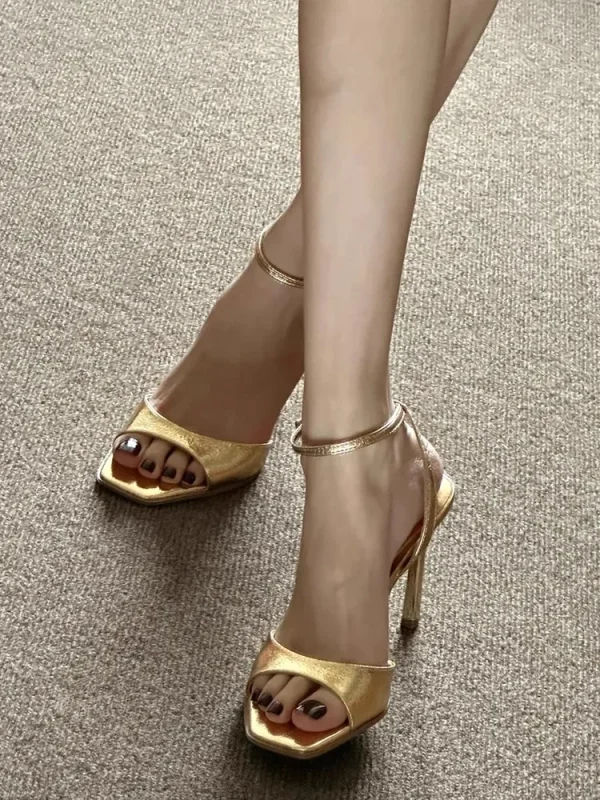 Elegant Peep Toe Patent Leather Ankle Strap Buckle Strap High Heel Sandals - Image 3