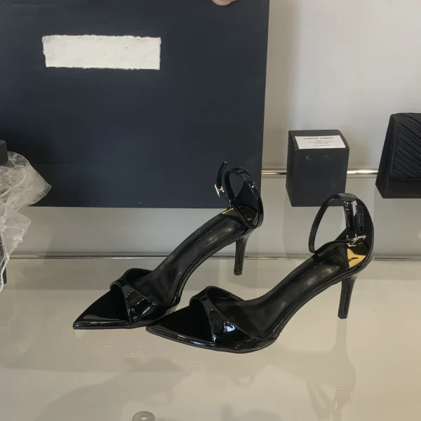 Elegant Pointed Toe Patent Leather Buckle Party High Heeled Sandals - Image 5
