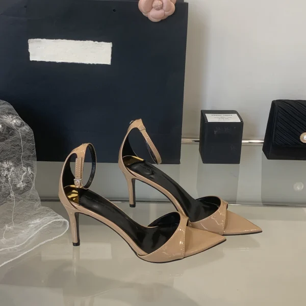 Elegant Pointed Toe Patent Leather Buckle Party High Heeled Sandals - Image 12