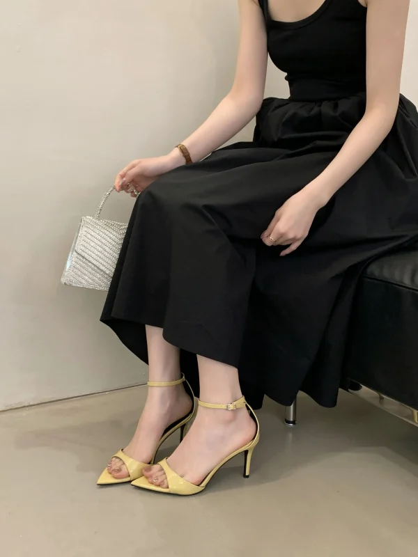 Elegant Pointed Toe Patent Leather Buckle Party High Heeled Sandals - Image 10