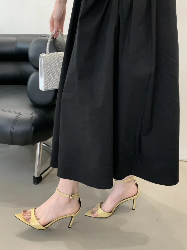 Elegant Pointed Toe Patent Leather Buckle Party High Heeled Sandals - Image 9