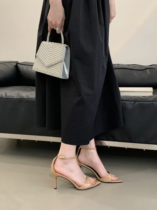Elegant Pointed Toe Patent Leather Buckle Party High Heeled Sandals - Image 15