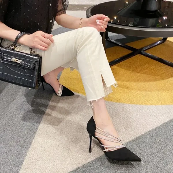 Elegant Shallow Pointed Toe Strappy Evening Party Slip-On High Heels - Image 13