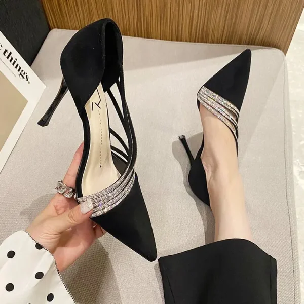 Elegant Shallow Pointed Toe Strappy Evening Party Slip-On High Heels - Image 8