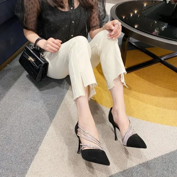 Elegant Shallow Pointed Toe Strappy Evening Party Slip-On High Heels - Image 14