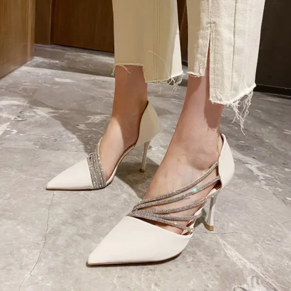 Elegant Shallow Pointed Toe Strappy Evening Party Slip-On High Heels - Image 5