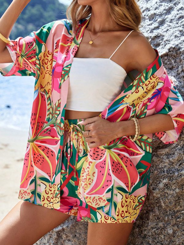 Elegant Polyester Printed Shirts Resort Print Two Piece Set - Image 3