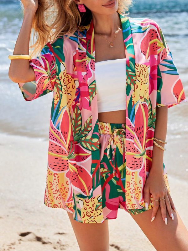 Elegant Polyester Printed Shirts Resort Print Two Piece Set - Image 4
