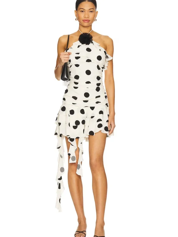 Elegant Print Polka Dot Halter Ruffles Backless High Waist Party Club Dress - Image 3
