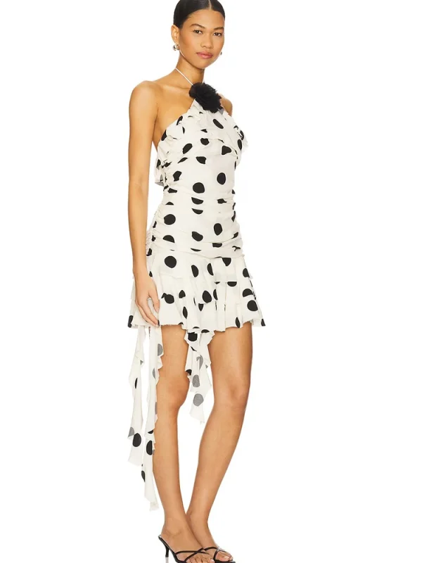 Elegant Print Polka Dot Halter Ruffles Backless High Waist Party Club Dress - Image 4