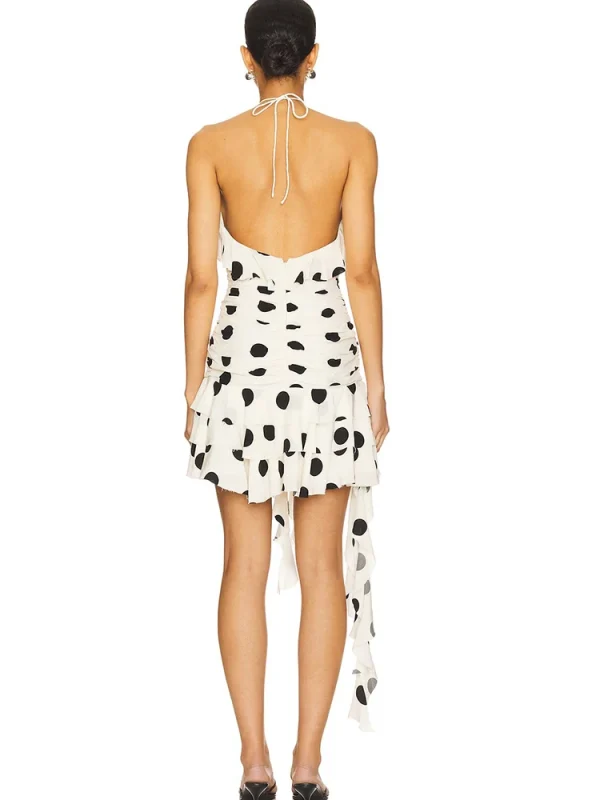 Elegant Print Polka Dot Halter Ruffles Backless High Waist Party Club Dress - Image 5