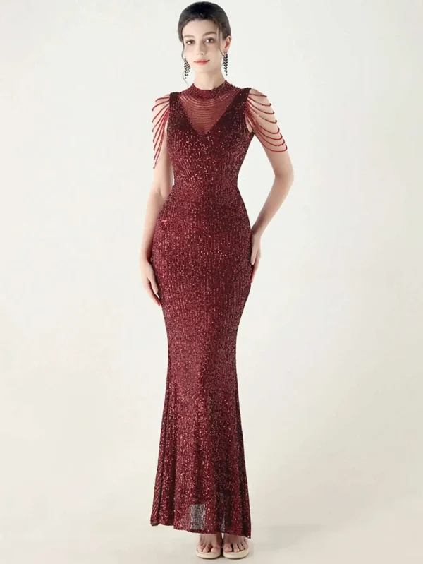Elegant Rhinestone Sequin Sleeveless Birthday Wedding Dress