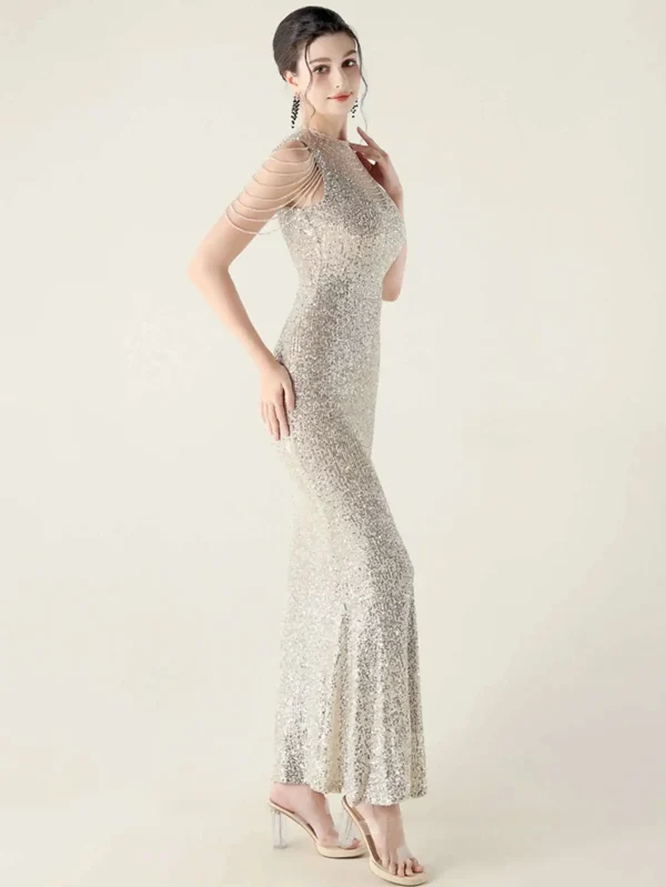 Elegant Rhinestone Sequin Sleeveless Birthday Wedding Dress - Image 9