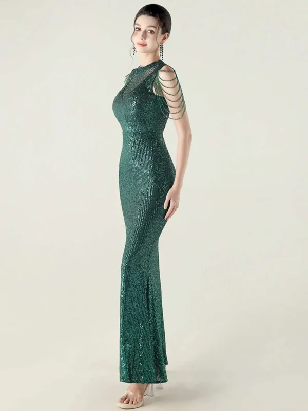 Elegant Rhinestone Sequin Sleeveless Birthday Wedding Dress - Image 12