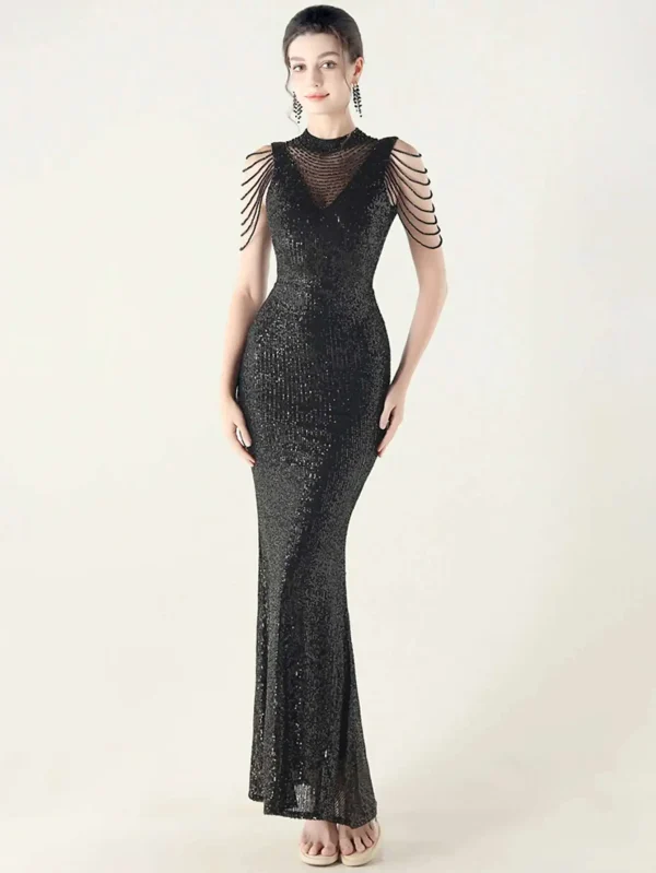 Elegant Rhinestone Sequin Sleeveless Birthday Wedding Dress - Image 14