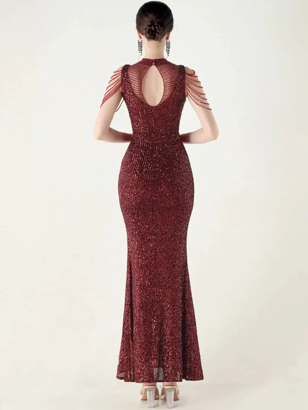 Elegant Rhinestone Sequin Sleeveless Birthday Wedding Dress - Image 3