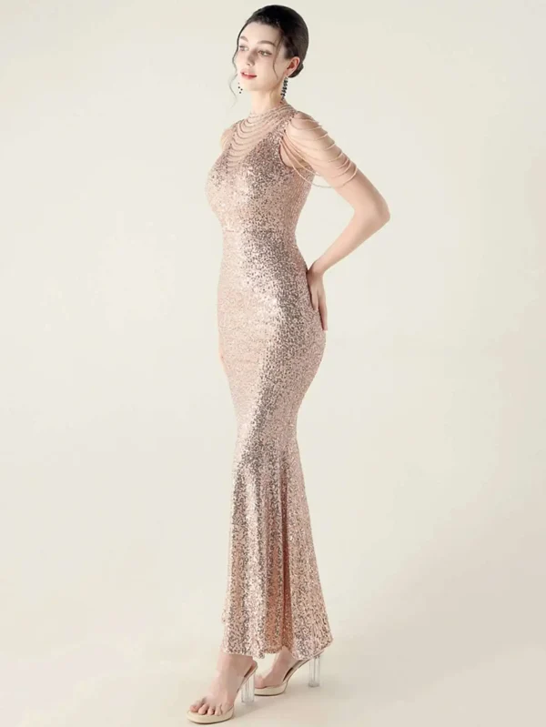 Elegant Rhinestone Sequin Sleeveless Birthday Wedding Dress - Image 5