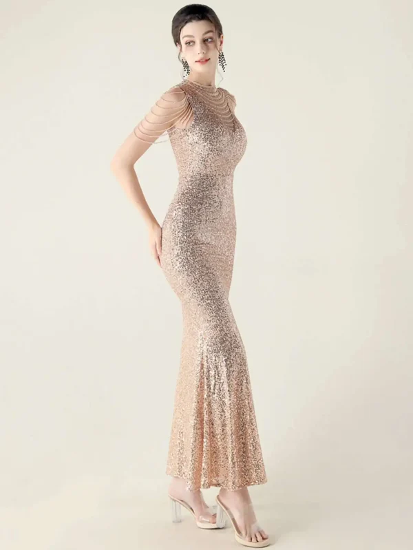 Elegant Rhinestone Sequin Sleeveless Birthday Wedding Dress - Image 6