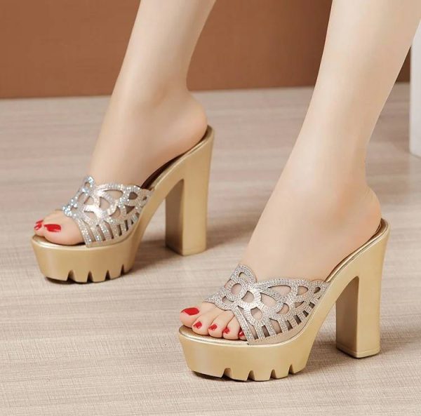 Elegant Rhinestone Wedding Party Block High Heels Pumps