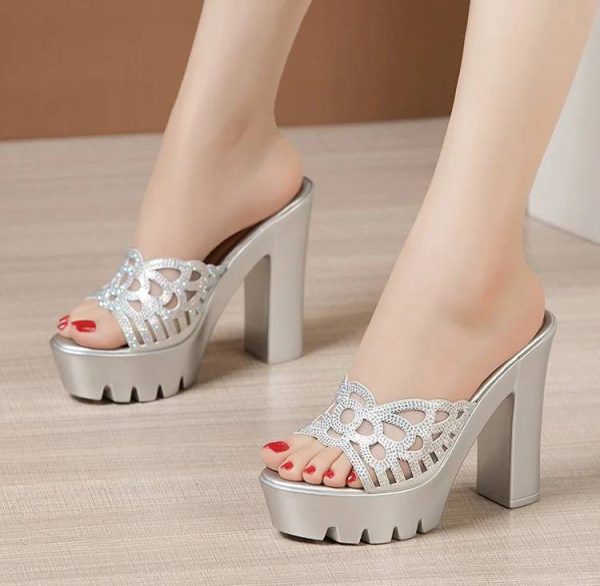 Elegant Rhinestone Wedding Party Block High Heels Pumps - Image 6