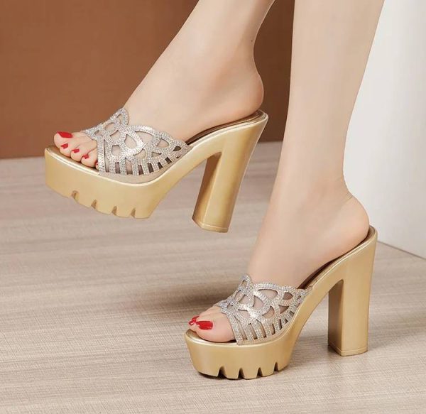 Elegant Rhinestone Wedding Party Block High Heels Pumps - Image 4