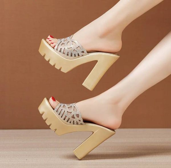 Elegant Rhinestone Wedding Party Block High Heels Pumps - Image 3