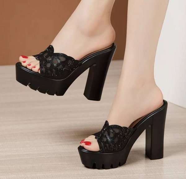 Elegant Rhinestone Wedding Party Block High Heels Pumps - Image 5