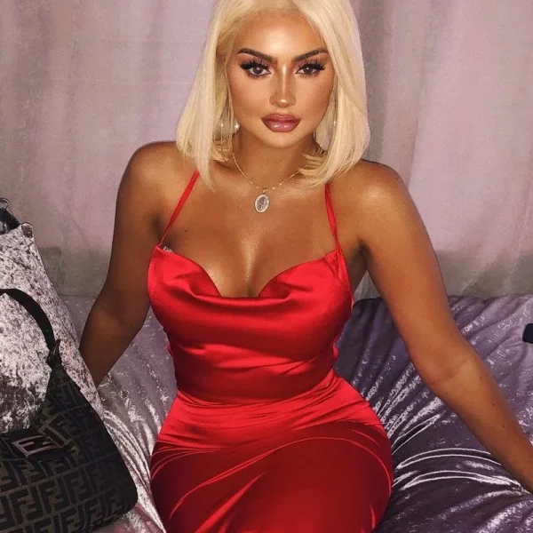 Elegant Satin Lace Up Backless Party Club Bodycon Long Midi Dress - Image 10