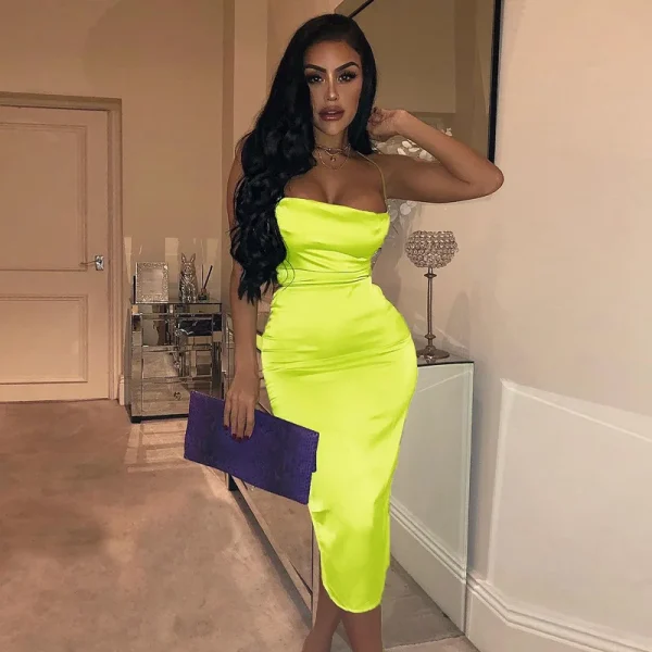 Elegant Satin Lace Up Backless Party Club Bodycon Long Midi Dress - Image 15